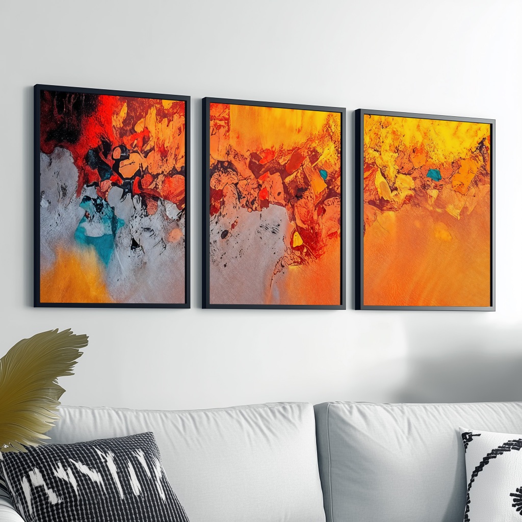 Kit 3 Quadros Decorativos Abstrato 40x60 cm Moldura Moderno Sala Grande Escritório