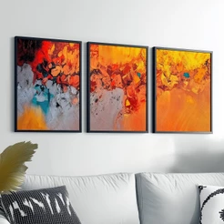Kit 3 Quadros Decorativos Abstrato 40x60 cm Moldura Moderno Sala Grande Escritório