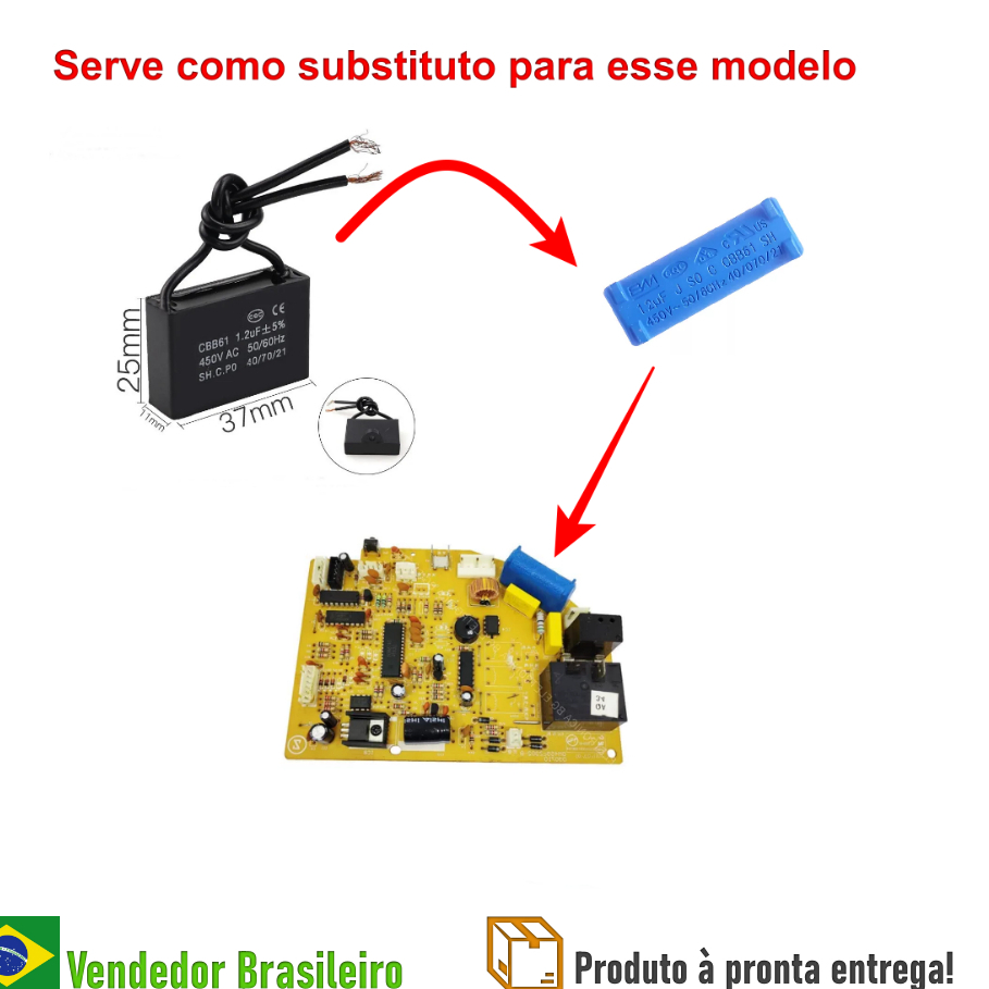 Capacitor Para Placa de Ar Condicionado e Climatizador - 1,2uF X 450V Retangular - Com Fio
