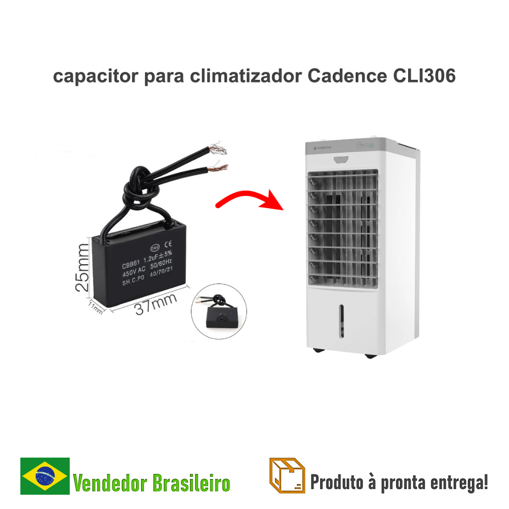 Capacitor Para Climatizador Cadence CLI306 / 1.2uF x 450V  Capacitor Retangular Climatizador Cadence