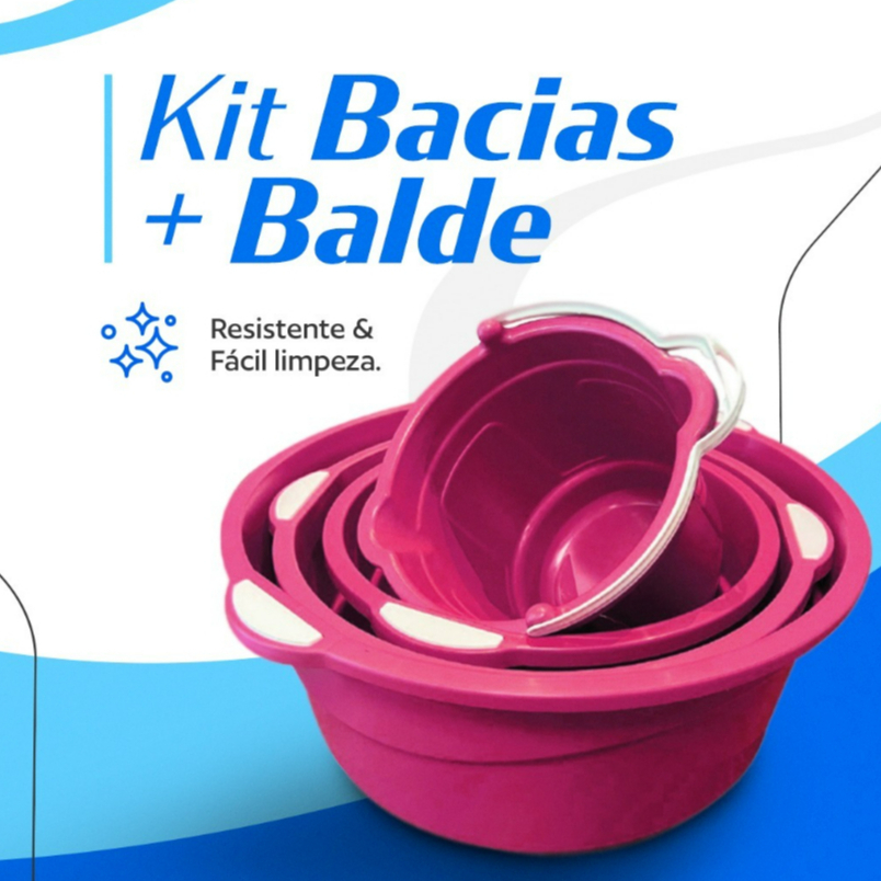 Kit Lavanderia 3 Bacias + 1 Balde Grande Reforçada Multiuso em Oferta na Shopee