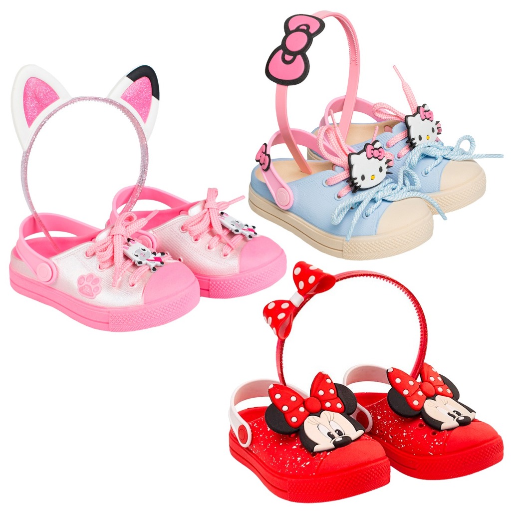 Kit 3 Sandálias Infantil Menina Personagens Hello Kitty Minnie Gabby Babuch Confortável