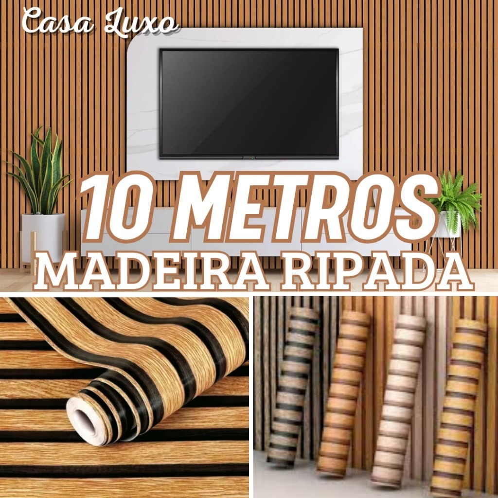 Papel de Parede Madeira Ripada 10 METROS X 45CM 3D em Oferta na Shopee