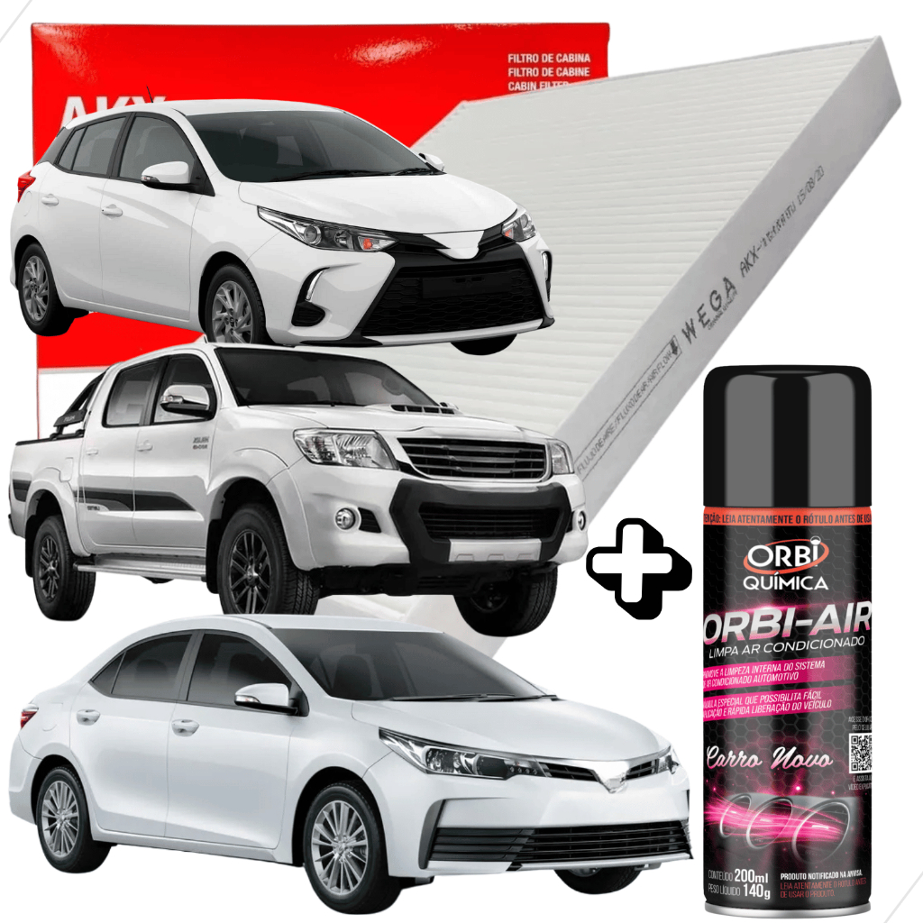 Kit Filtro de Cabine Com Limpa Ar Condicionado Toyota Corolla, Hilux, Rav4, Yaris, Prius