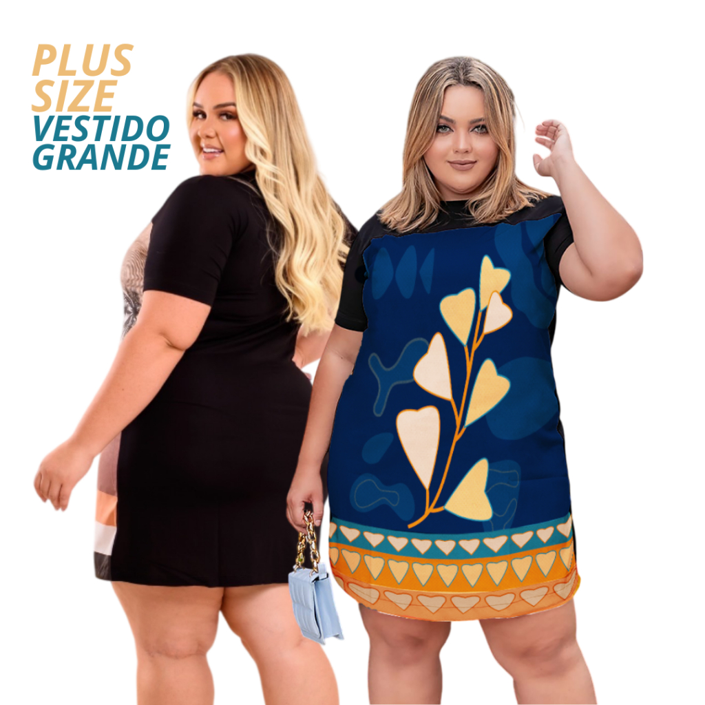 Vestido Plus Size feminino Soltinho estampa Exclusiva dress Curto Moda Evangélica Curvy Confortavel Grande