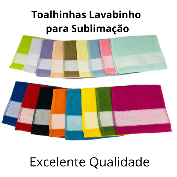 Kit com 10 Toalhinhas Lavabinho Transfer para Sublimação Silk 23x38cm Cores Sortidas