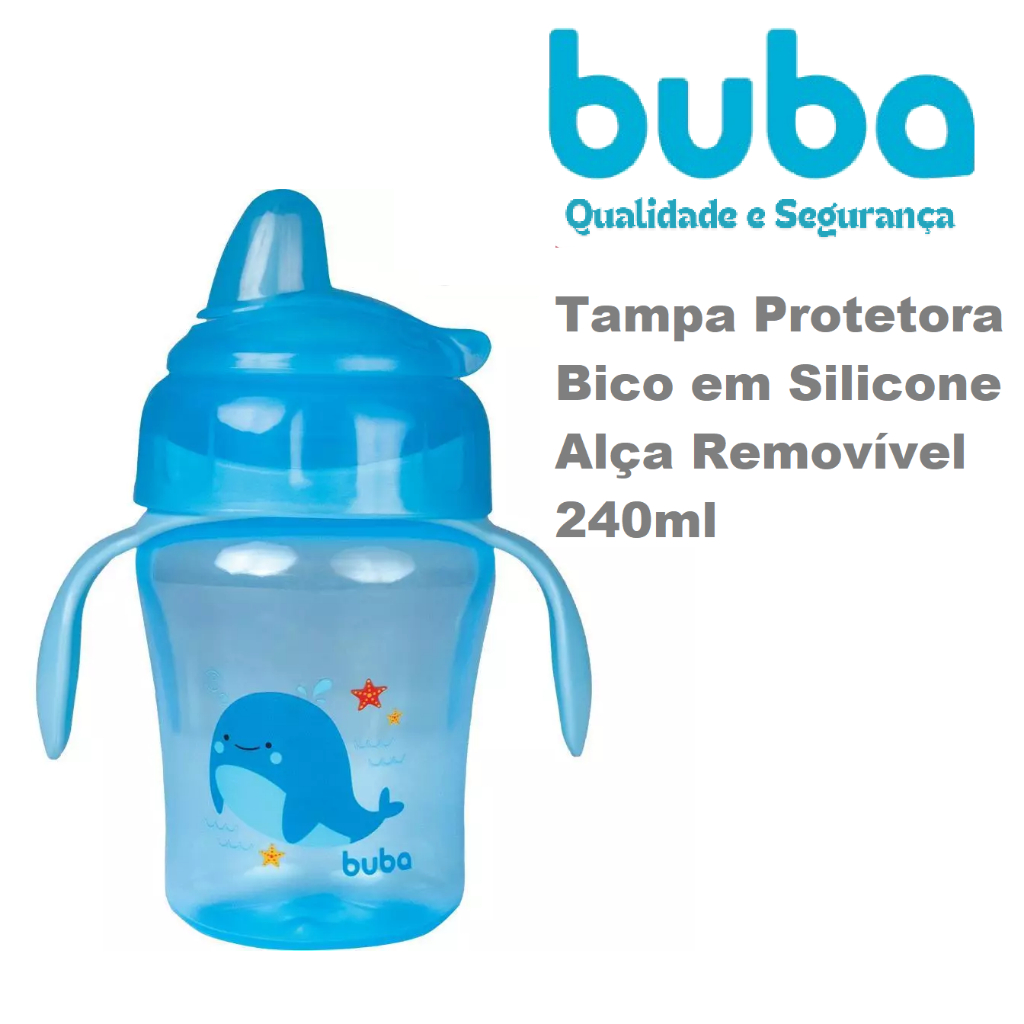 Copo de Treinamento Com Alça Removível e Bico De Silicone 240ml Baleia Ou Cavalo Marinho Buba
