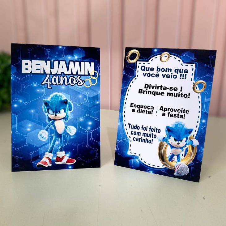 Plaquinha de agradecimento SONIC - Centro de mesa (produzimos todos os tema) em Oferta na Shopee