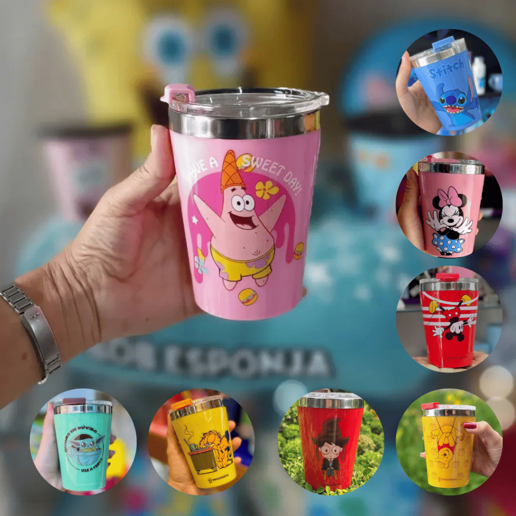 Copo Térmico com Tampa Viagem 300 ml Personagens Zona Criativa Batman Naruto Toy Story Garfield Harry Potter Monstros SA em Oferta na Shopee