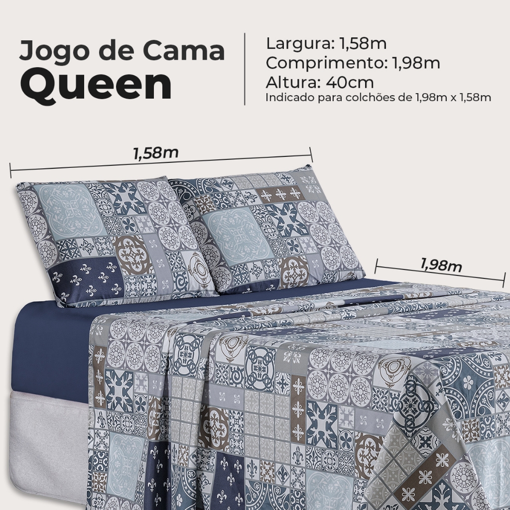 Detalhes do Jogo Lençol Queen Percal 400 Fios 4 Pçs Macio E Toque Suave