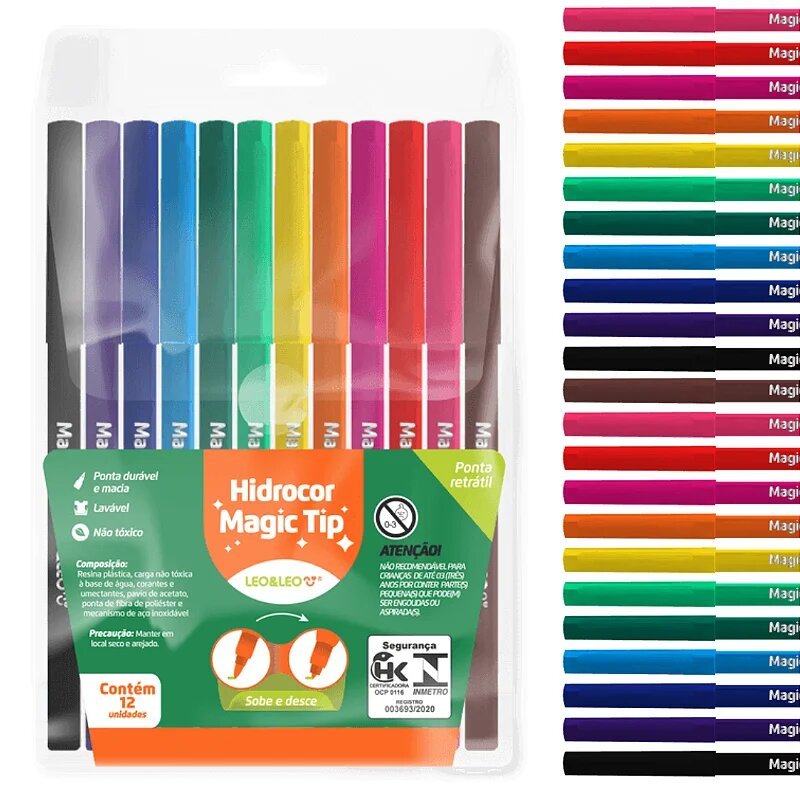 Canetinha Hidrocor Ponta Vai e Vem Magic Tip 12 Cores -  Leo&Leo em Oferta na Shopee