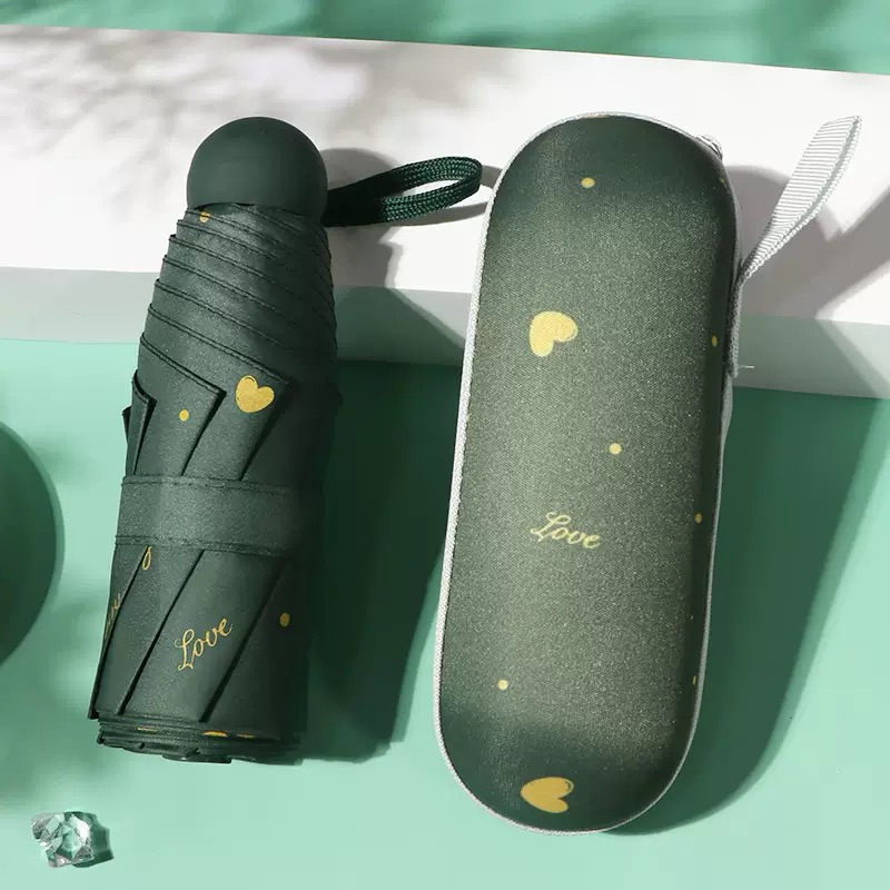 Sombrinha Mini Guarda chuva Portátil Coração Estampado Proteção com UV de cápsula com estojo