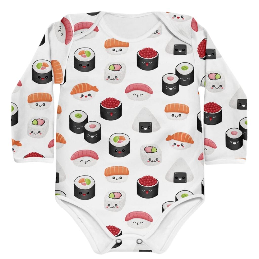 Body Bebê Estampa Sushi Manga Longa E Curta Divertido Com Proteção Solar 50+ MiniBoo
