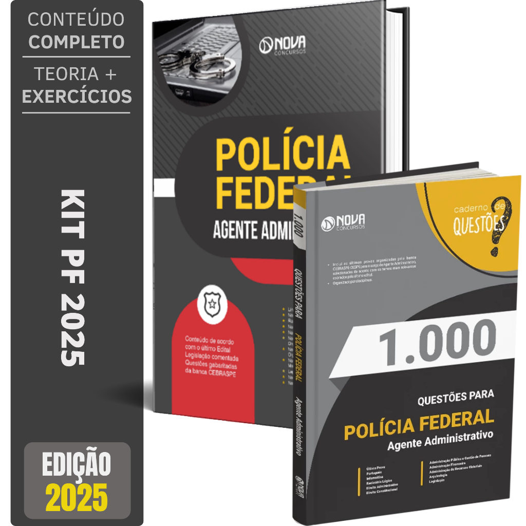 Imagem KIT Apostila PF Agente Administrativo + Caderno de 1000 Questões