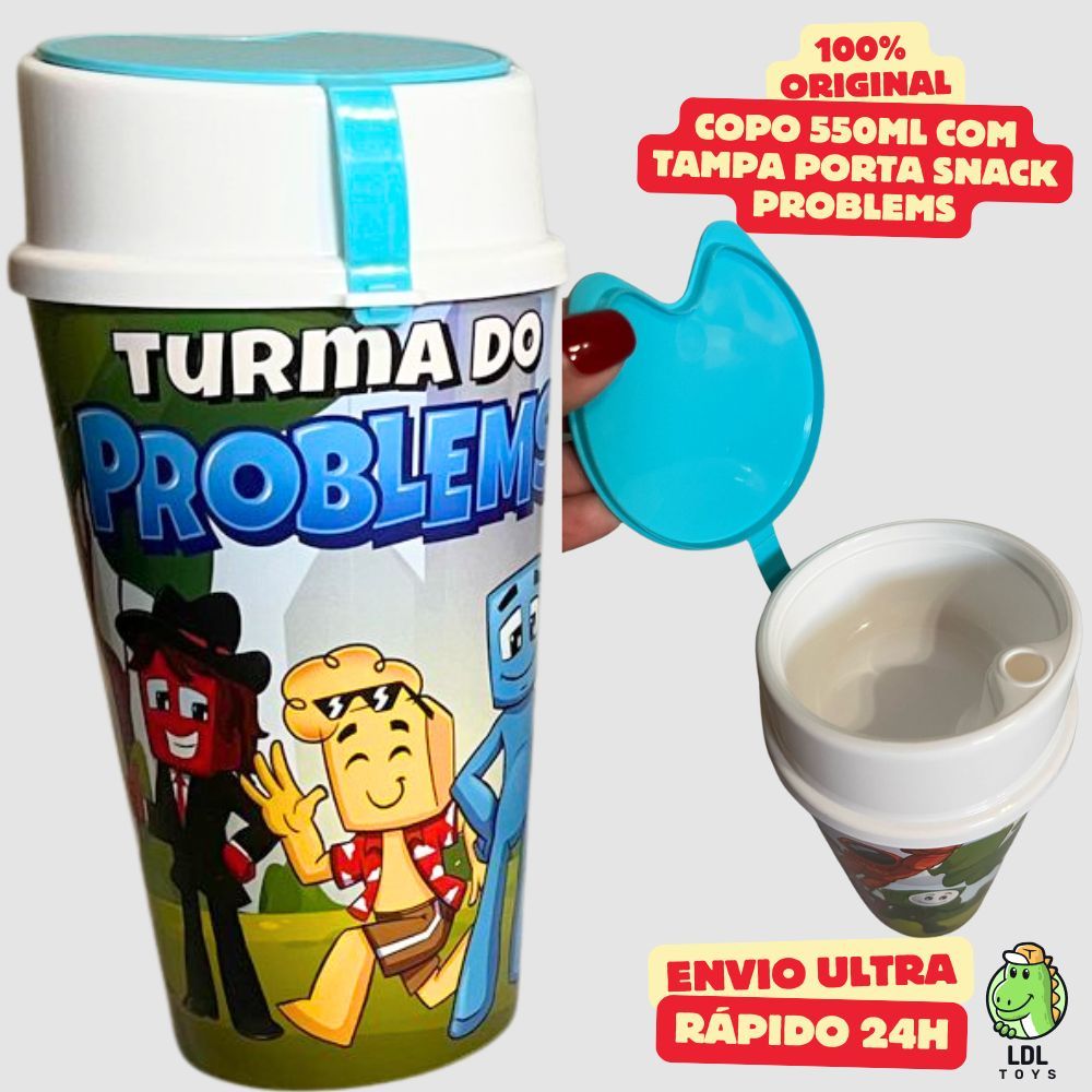 Copo Personalizado Turma Do Problems Com Tampa Porta Snack 550 Ml Youtuber Algazarra em Oferta na Shopee