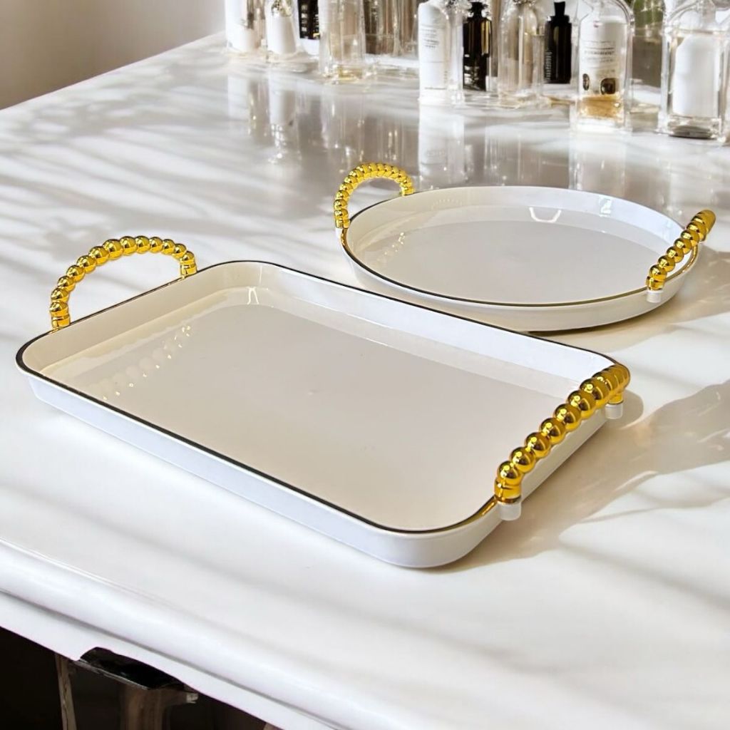 Bandeja Luxo Decorativa com alças Grande Borda Dourada Banheiro Lavabo Multiuso Cantinho d...