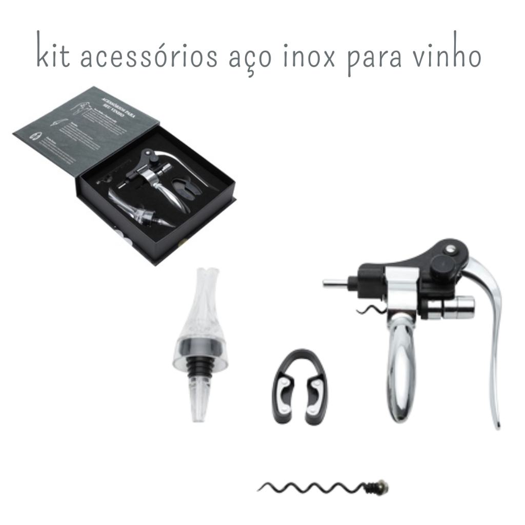 Conjunto 4 Peças Aço Inox para Vinho com Caixa BonGourmet Wolff
