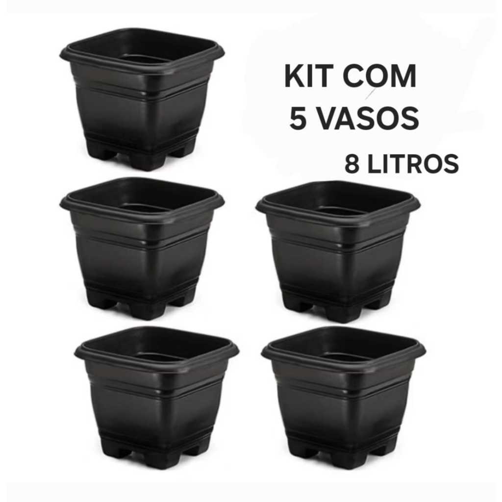 Kit Com 05 Vasos Para Plantas 08 Litros Jardim Flores Jardinagem Medio Medidas 24 x 25 x 25 Cm Resistente Chuva E Sol em Oferta na Shopee