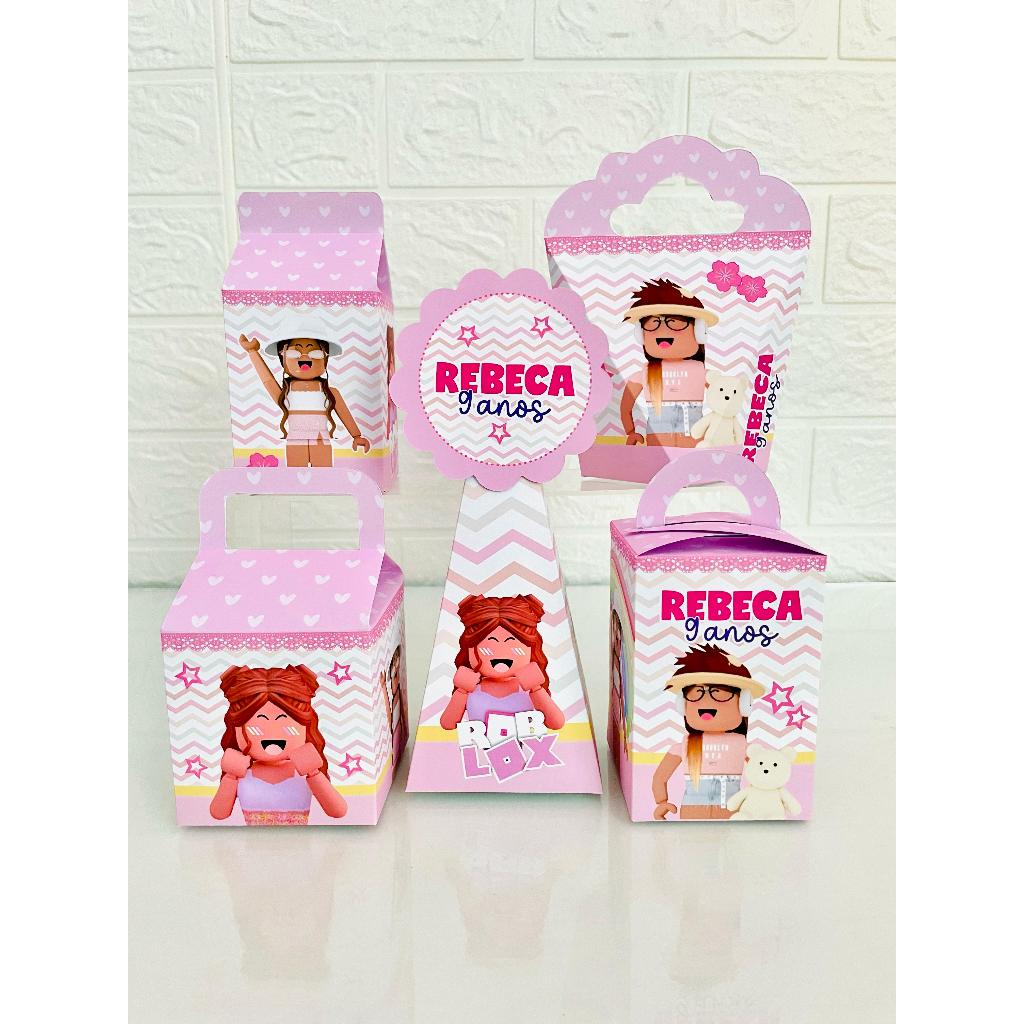 Caixas Personalizadas Roblox menina, kit festa Roblox menina, lembrancinha Roblox menina (Pegue e monte)