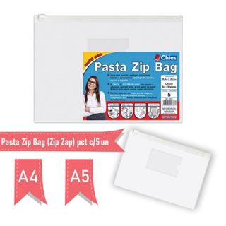 Kit 5 Pastas Malote Zip Bag Transp. Cristal  A5 e A4/Oficio Zip Zap Hermon Chies em Oferta na Shopee