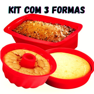 Kit 3 Formas Assadeira Silicone Forma de Bolo Inglês Assadeira Pão Pudim Utensílios de Coz...