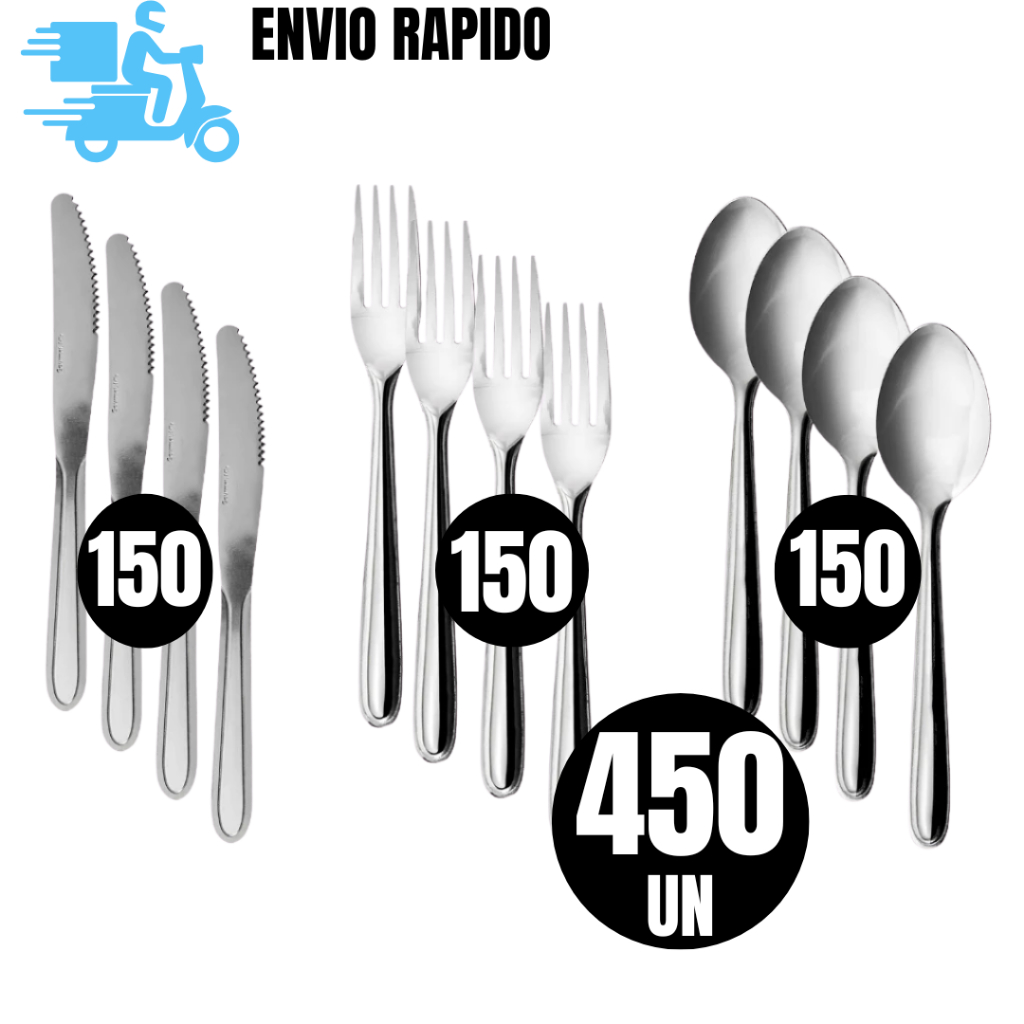 Conj de Talheres 150  300 e 450 Peças Garfo Faca e Colher p Cozinha Restaurante e Buffe Aço Inox