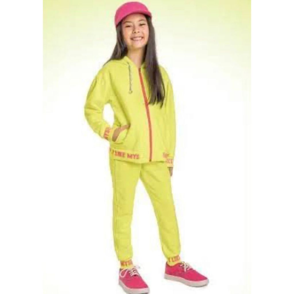 Conjunto Infantil Menina Fakini | Jaqueta com Capuz + Calça Moletom Neon | Tam 6