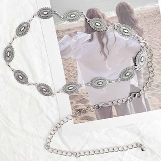 A-Cinto feminino retro prata estilo nacional esculpida decoração de flores cintura corrente carnaval em Oferta na Shopee