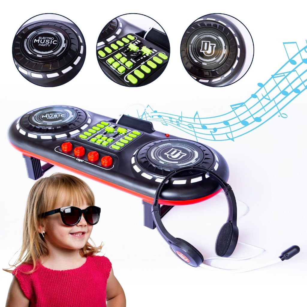 DJ Mixer Infantil Com Fone Brinquedo Mesa Controladora Simulador Luz e Som - Mom & Baby