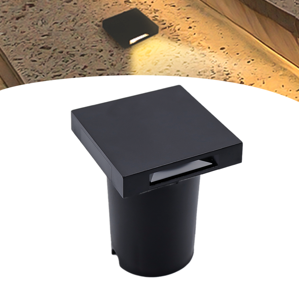 Spot Preto 1 Facho Quadrado Embutir Chão Ip67 1w Led Branco Quente 3000K