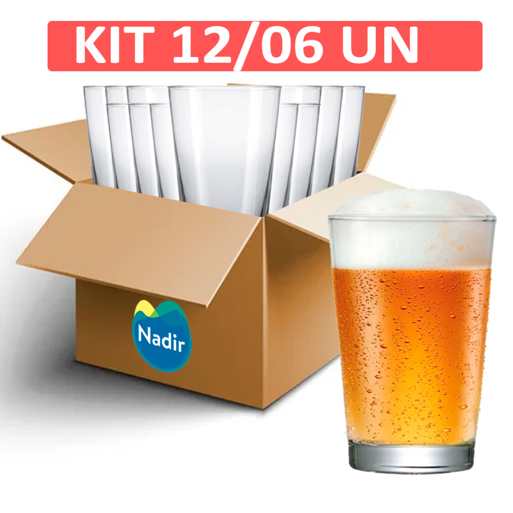 Jogo 06/12 Copo Vidro 325ML Caldereta Cerveja Chopp Multiuso Alto Cristalino Long Drink Bar Boteco