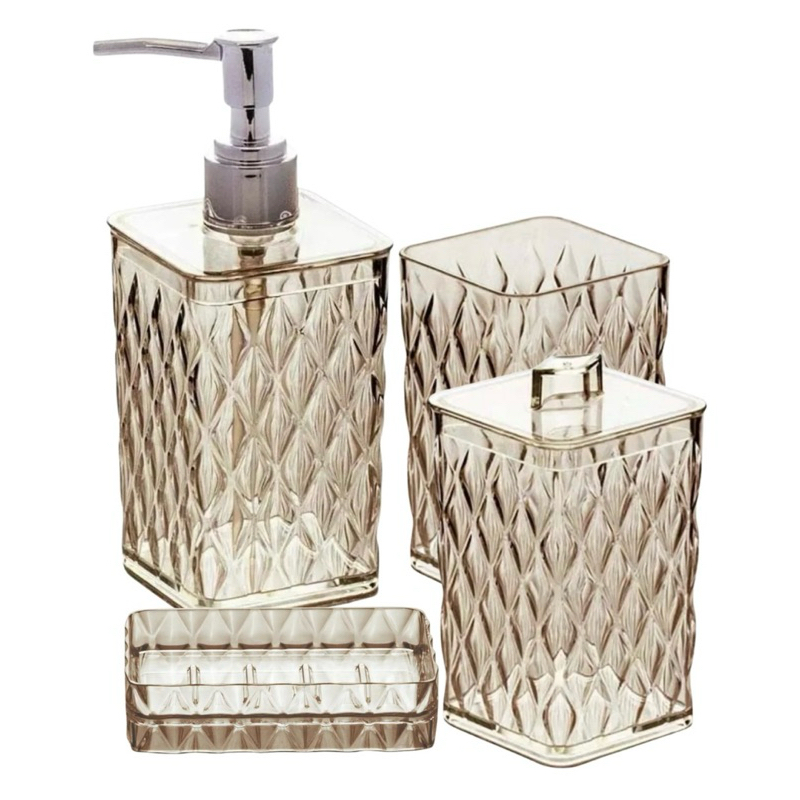 Jogo Luxo De Lavabo Banheiro Glamour Ambar Kit 4 Unidades Utilidade Decoração Plasutil
