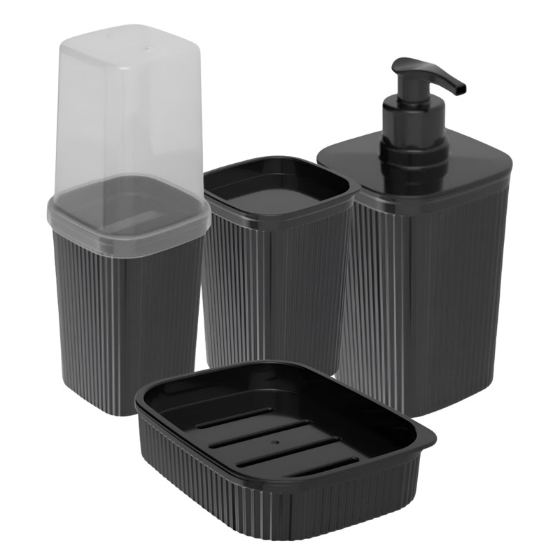 Kit Lavabo Decoração Utilidade Banheiro Pia Organizada Preto Plasútil