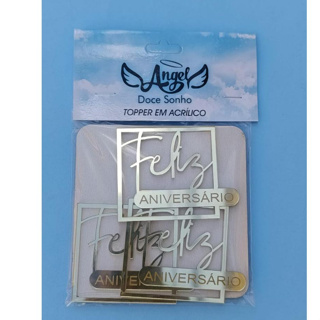 Kit aplique acrílico com 3 unidades FELIZ ANIVERSARIO QUADRADO em Oferta na Shopee
