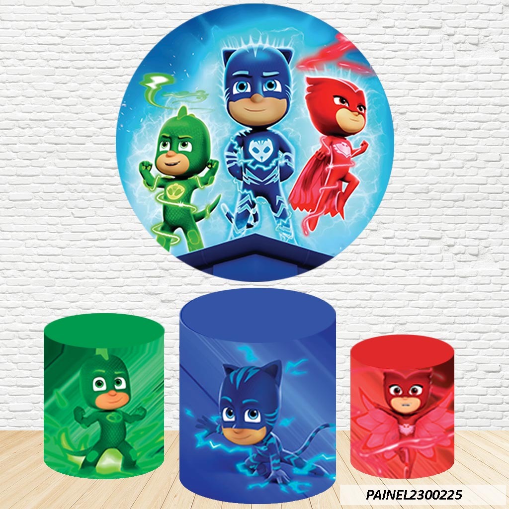 Kit de Capas Painel Redondo Sublimado PJ Masks 1,50M + Trio Capas de Cilindro C/Elástico em Oferta na Shopee