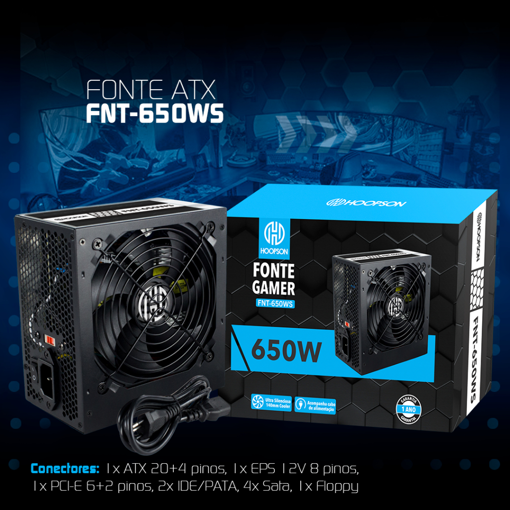 Fonte Gamer 650W Real ATX | Potência Estável, Silenciosa, Ideal para PC Gamer, Alta Performance