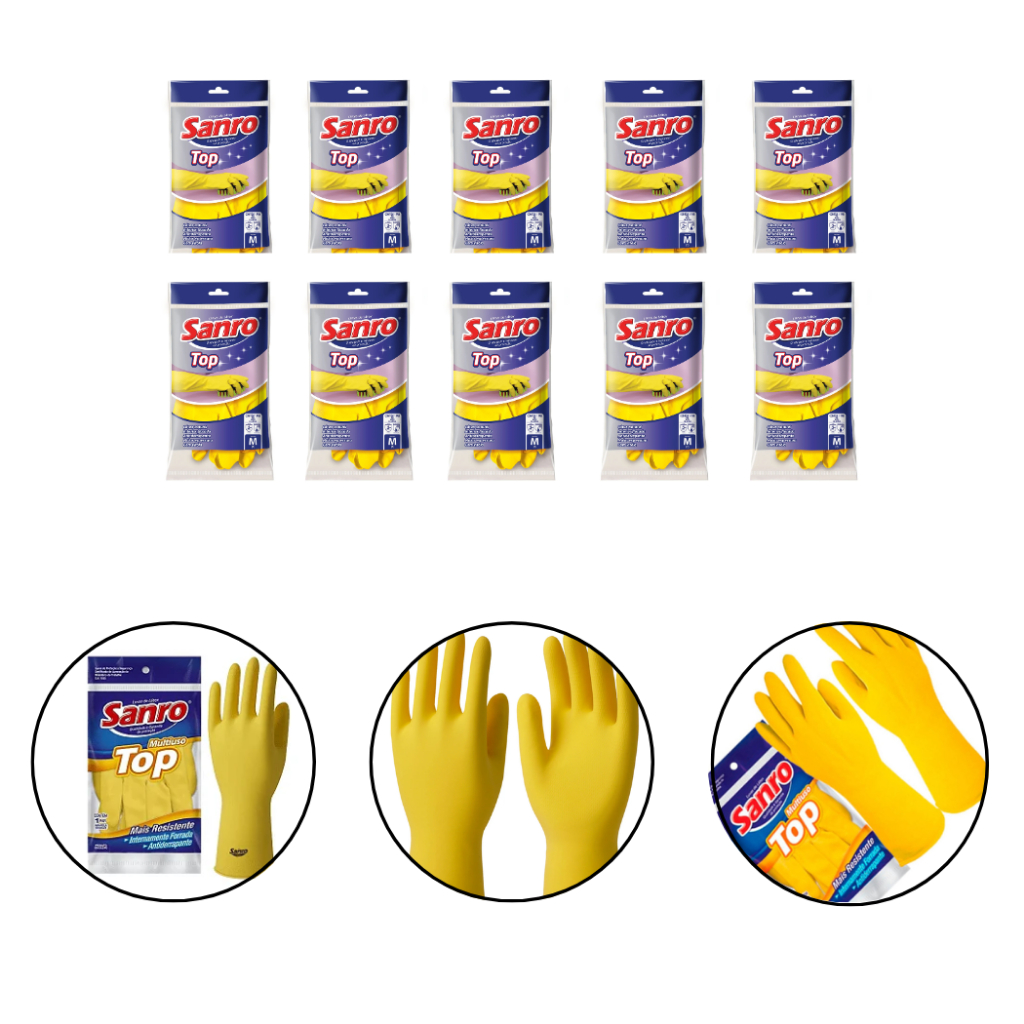 Kit 10 Luvas Sanro Top Antiderrapante Para Limpeza Jardinagem Tamanho G