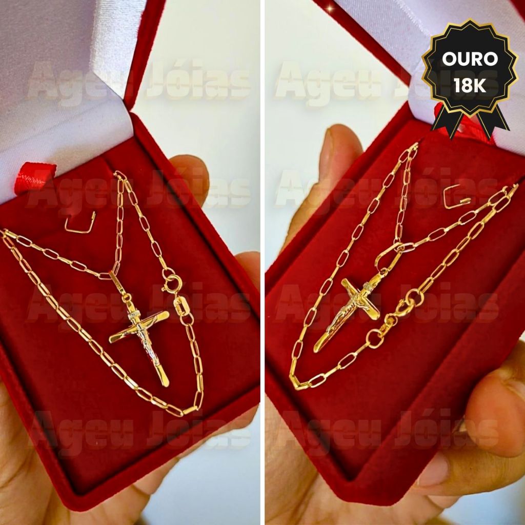 Corrente Cartier Ouro 18k Com Pingente Cruz Masculina 60cm Cordao Ouro