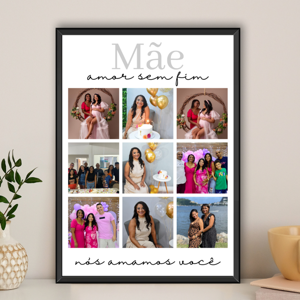 Quadro Dia Das Mãe Personalizado Com Fotos e Moldura de Madeira