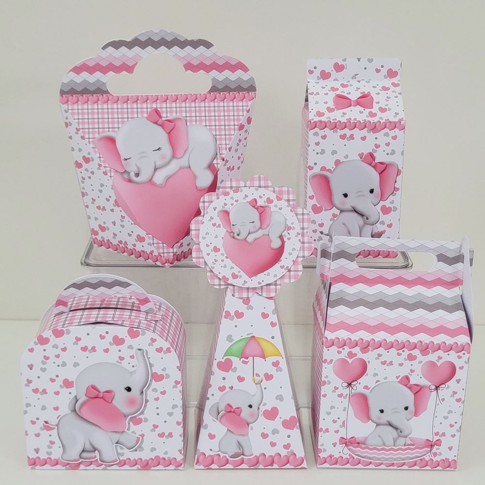 45 Caixinhas Elefantinho Rosa - Kit Festa - Lembrancinhas - Mimos Personalizados - Chá de Bebe