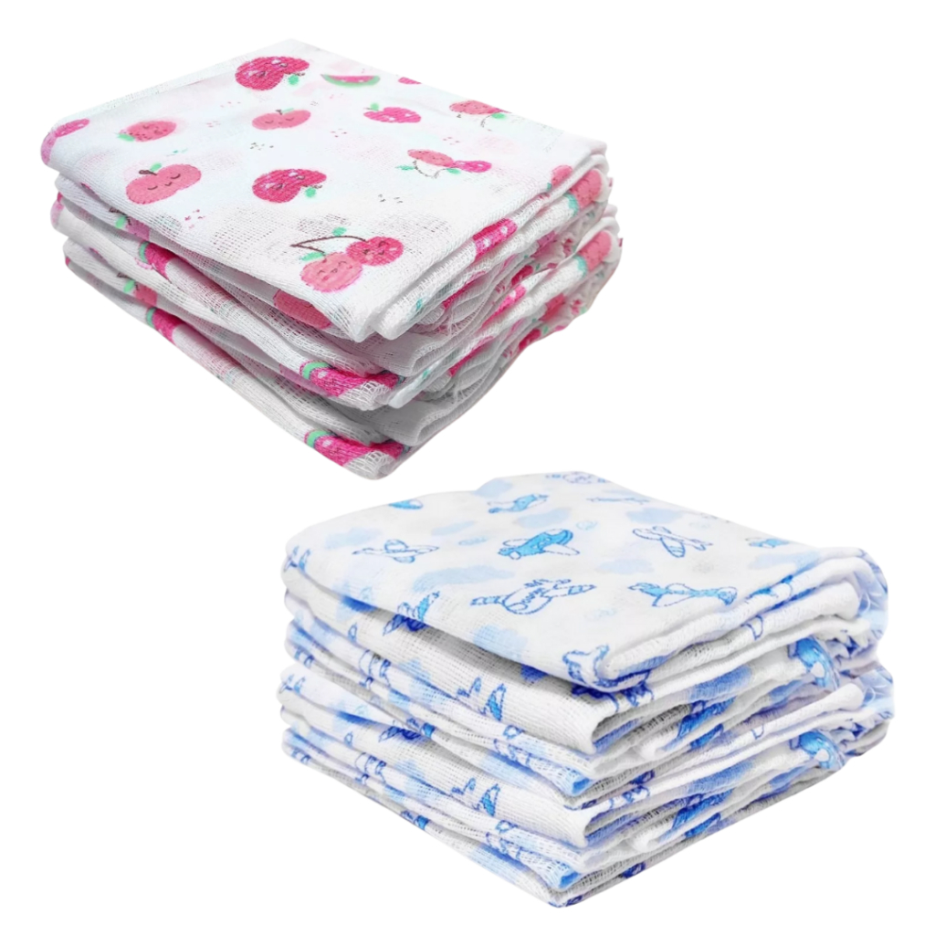 Fralda de Pano Estampada Sortida 100% Algodão 5 Unidades em Oferta na Shopee