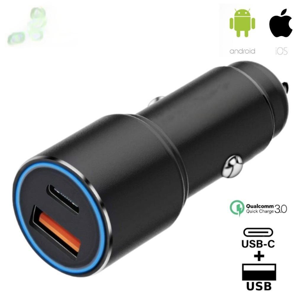 Carregador Veicular TIPO-C + USB Turbo Carregamento rápido/Universal 45W