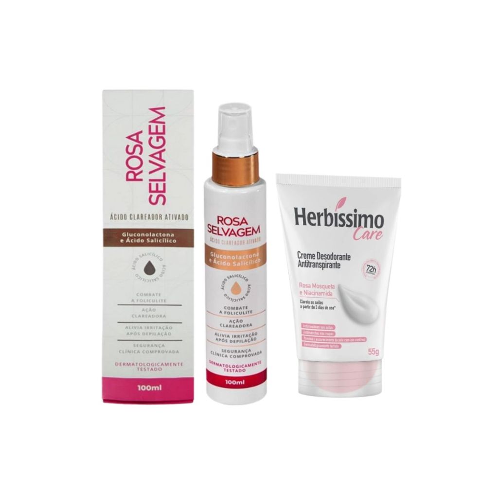 Ácido Clareador Ativado 100ml + Creme Desodorante Antitranspirante Herbíssimo Rosa Mosqueta e Niacinamida 55g