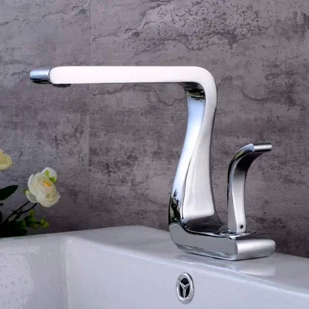 Torneira Banheiro Lavabo Bancada Monocomando Misturador Água Quente e Fria Prata Brilhante Cisne em Oferta na Shopee