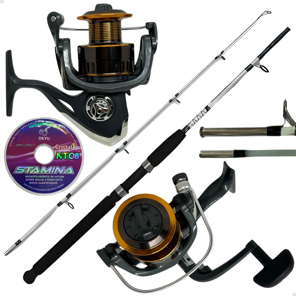 Kit De Pesca Completo Vara 1,65m Fibra Vidro Maciça E Molinete 7000 Grande + Linha 100m