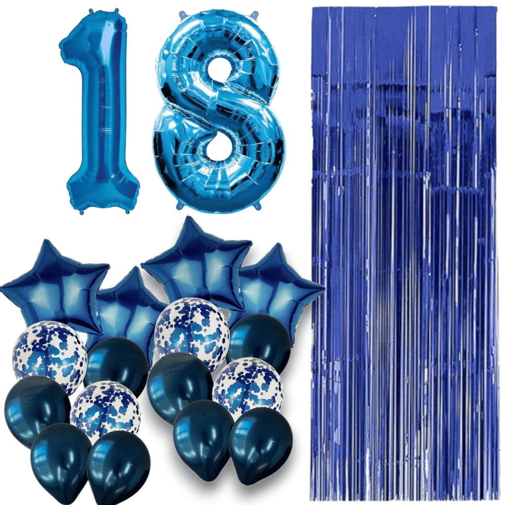 Kit Decoração Festa Azul 1 Cortina Metalizada, 2 Buquê Balão, 2 Número em Oferta na Shopee