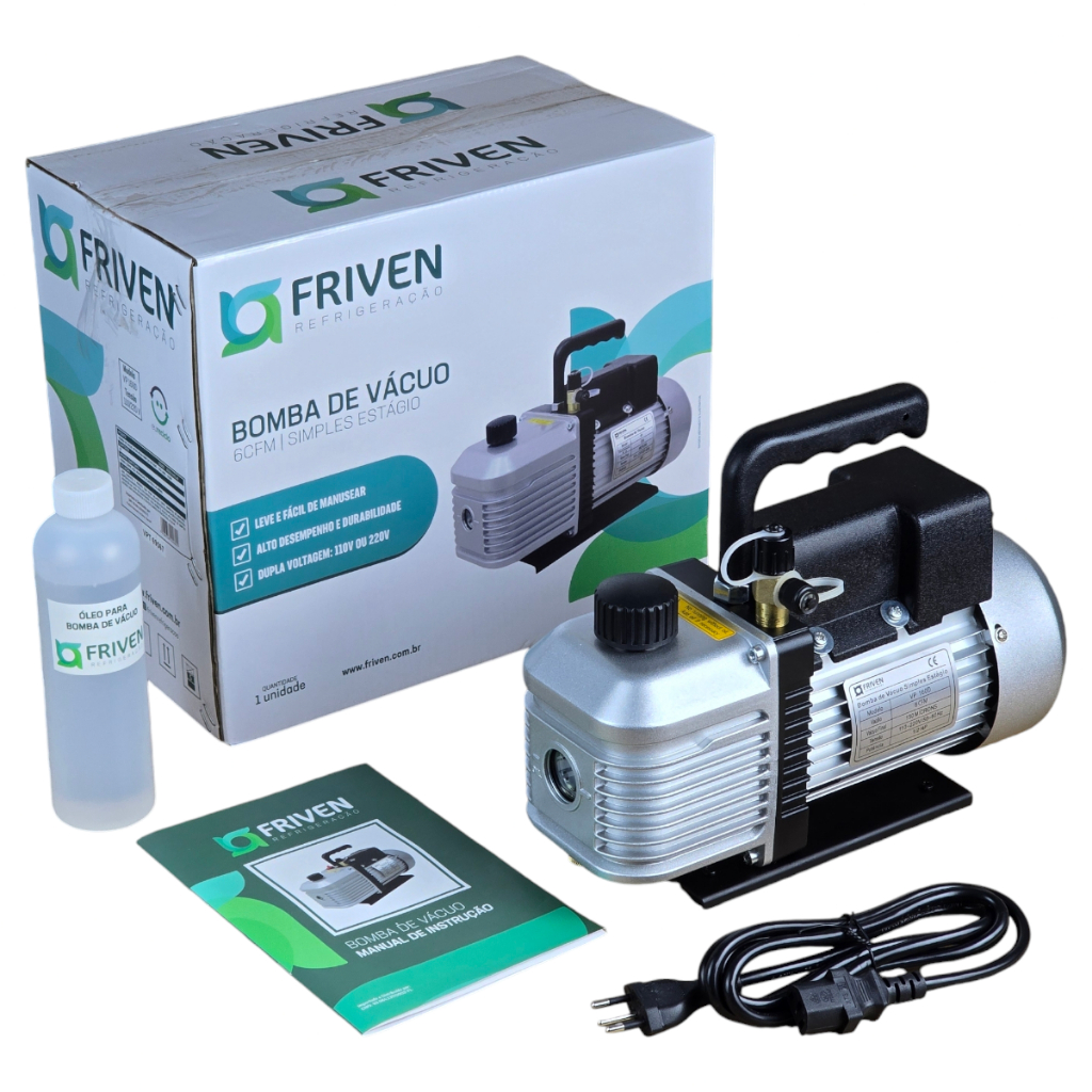 Bomba De Vácuo 6cfm VP160D Com Simples Estágio Friven Bivolt C/óleo Refrigeração e Ar Condicionado