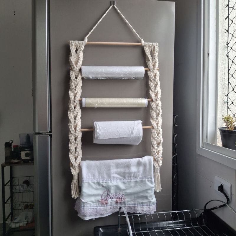Suporte De Macramê Feito à Mão Para Cozinha Macramê Funcional Porta Papel Toalha/Pano de Prato