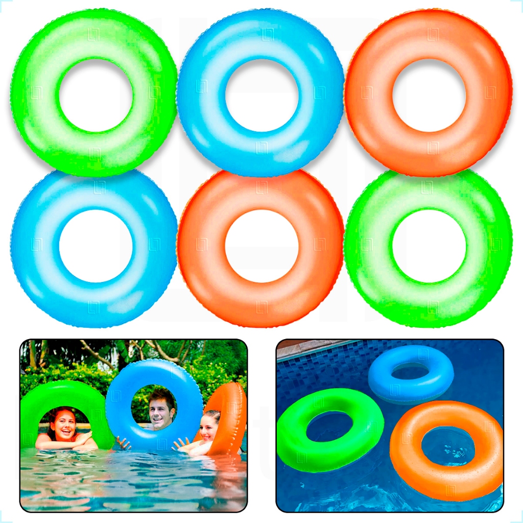 Kit 6 Boia Circular Inflável Neon Praia Piscina Criança 76cm