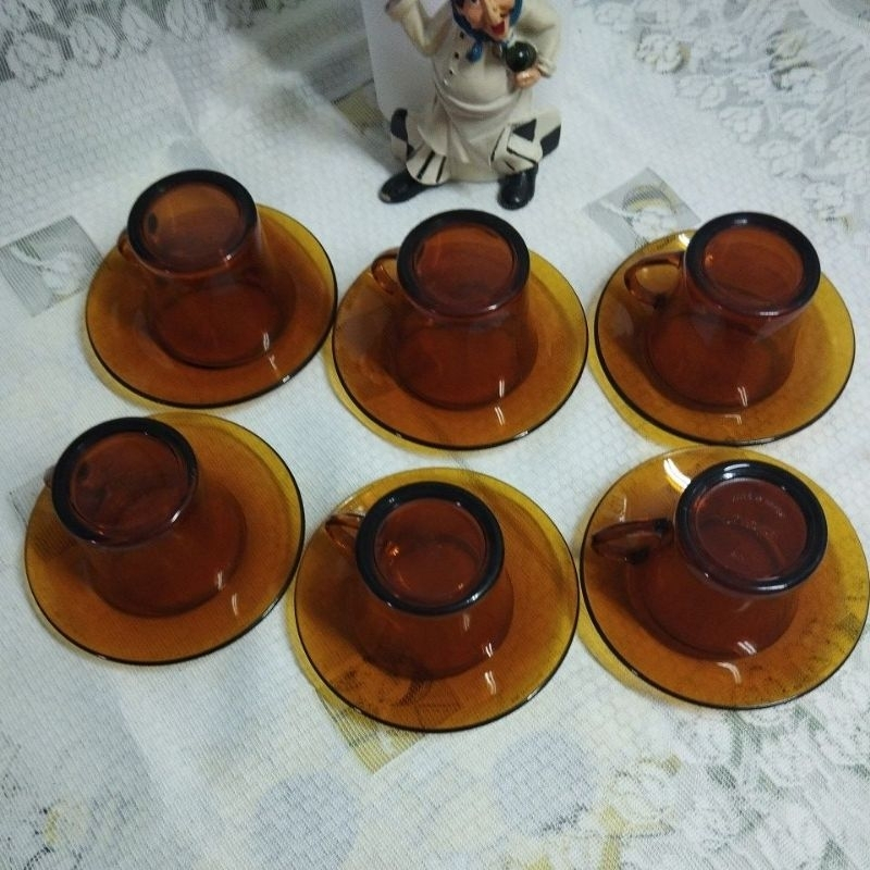 Jogo de 6 xícaras de chá Ambar Duralex originais usadas.🫖🍰🥰